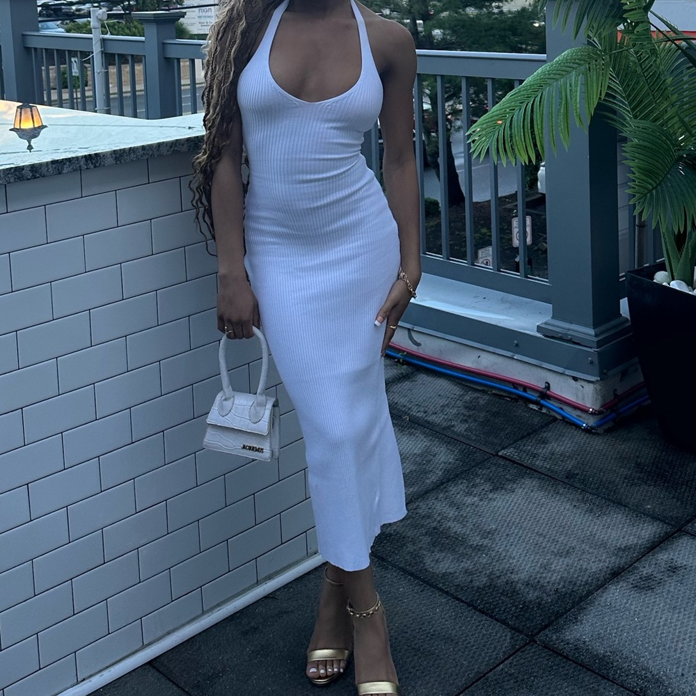 White Halter Midi Dress